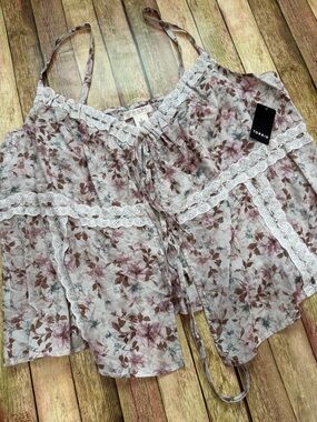 NWT Torrid Festi Floral Lace Trim Tie Front Babydoll Cami | 2X Boho Summer